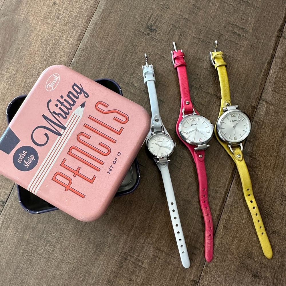 Lot of 3 Women’s Fossil Leather Watches - Picture 1 of 10
